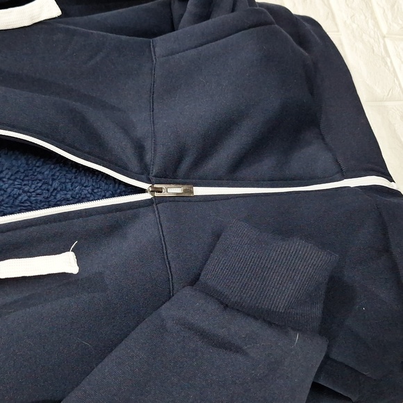 Navy Zip Up Hooded Sweatshirt with Full Teddy Bear Fleece Sherpa Lining … - Picture 3 of 9